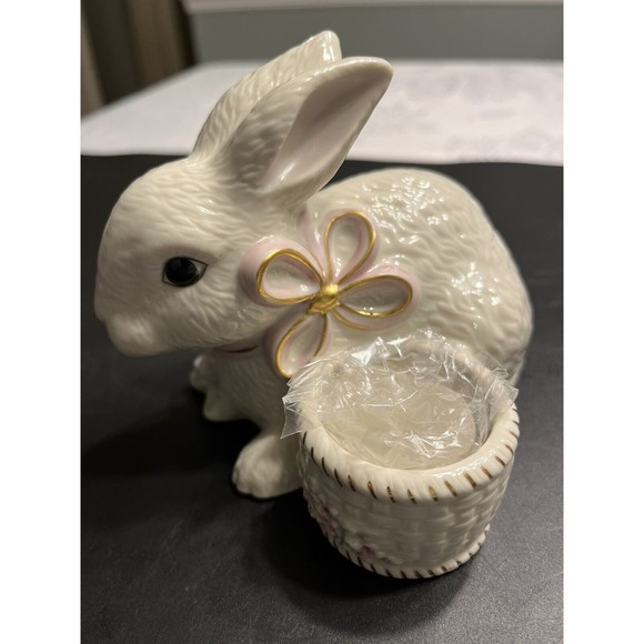 Lenox Easter Bunny Rabbit Flowers Candle Holder Figurine - Picture 3 of 13